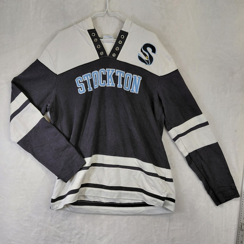 Champion Authentic Stockton Men Black White Hockey Style Grommet Hoodie Large